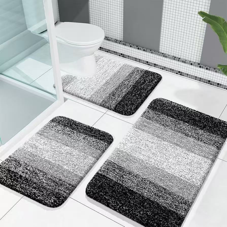 Cross-Border Imitation Lamb Wool Thickened Floor Mat, Simple Line Design Floor Mat, Toilet Three-Piece Set Floor Mat, Bathroom Non-Slip Foot Mat