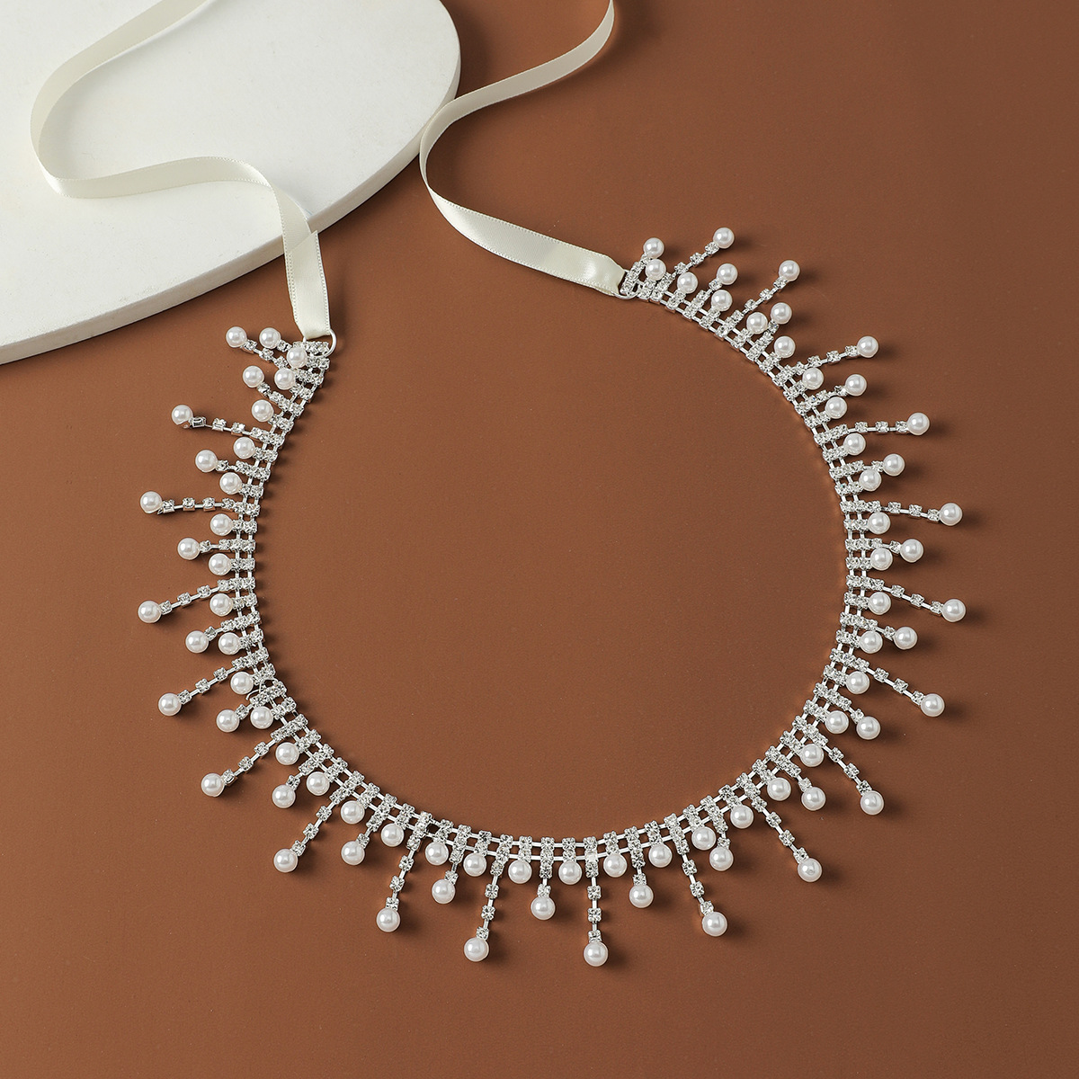 Handmade Pearl Crystal Tassel Chain Waist Wedding Belt 