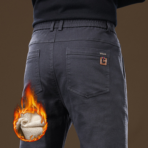 New men's casual pants for business and autumn/winter, men's straight-leg, versatile, padded business warm long pants model 9802