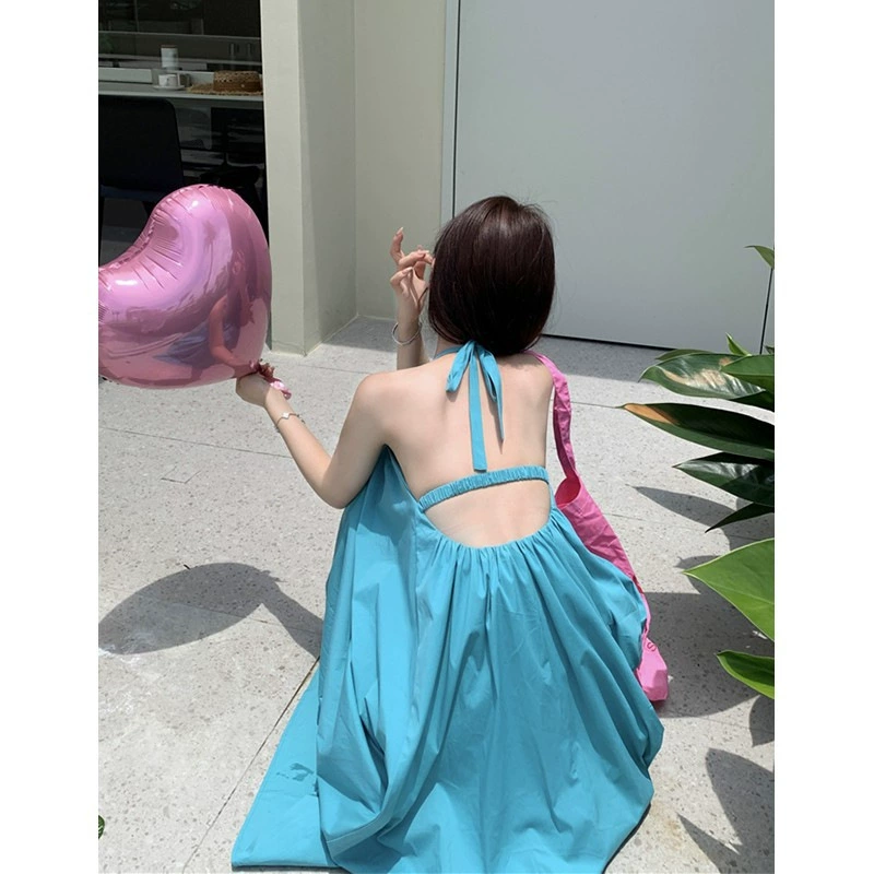 Курортное платье с шеей без спинки женский летний новый французский дизайн