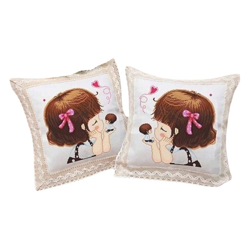 Bordado DIY punto de cruz almohada hecha a mano sala de estar almohada cojín de la boda Lu Bordado pareja de dibujos animados impreso almohada Coche