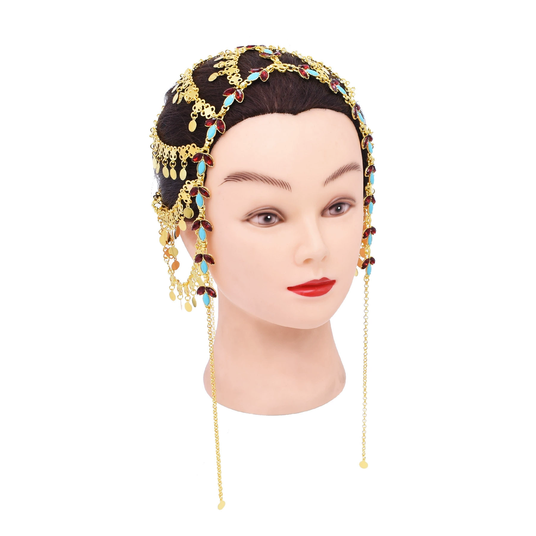 Многослойная цепочка для волос с кисточками в древнем стиле, микроинкрустированная стразами, популярная в Ближнем Востоке золотая монета, аксессуар для волос на голове, арабский