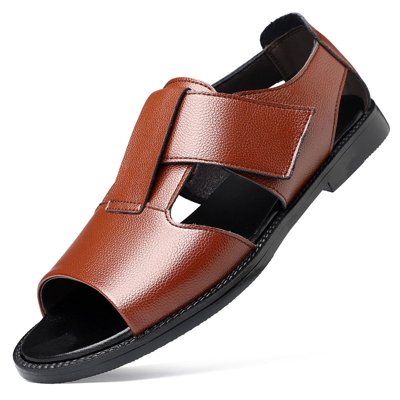 Sandal nam quai dán hở ngón chống trượt kiểu La Mã đi biển — Màu nâu, màu đen