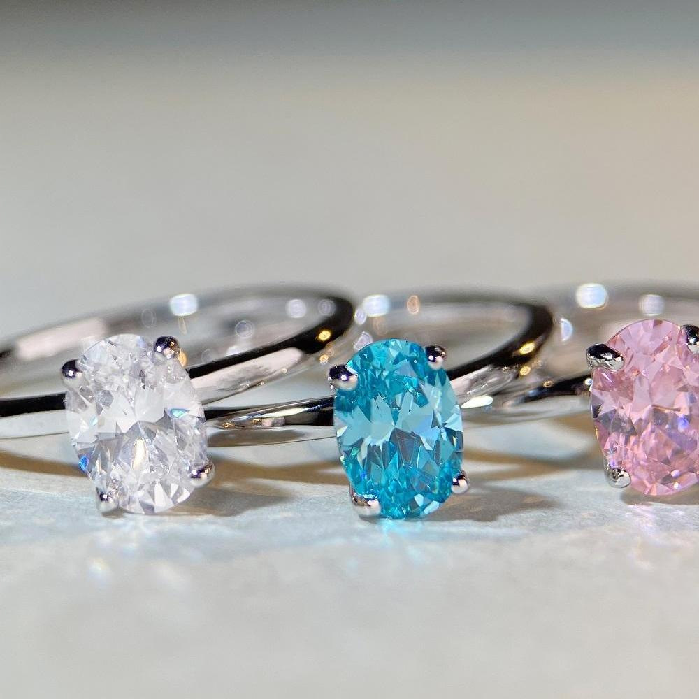 Simple Style Oval Sterling Silver Inlay Zircon Rings 1 Piece