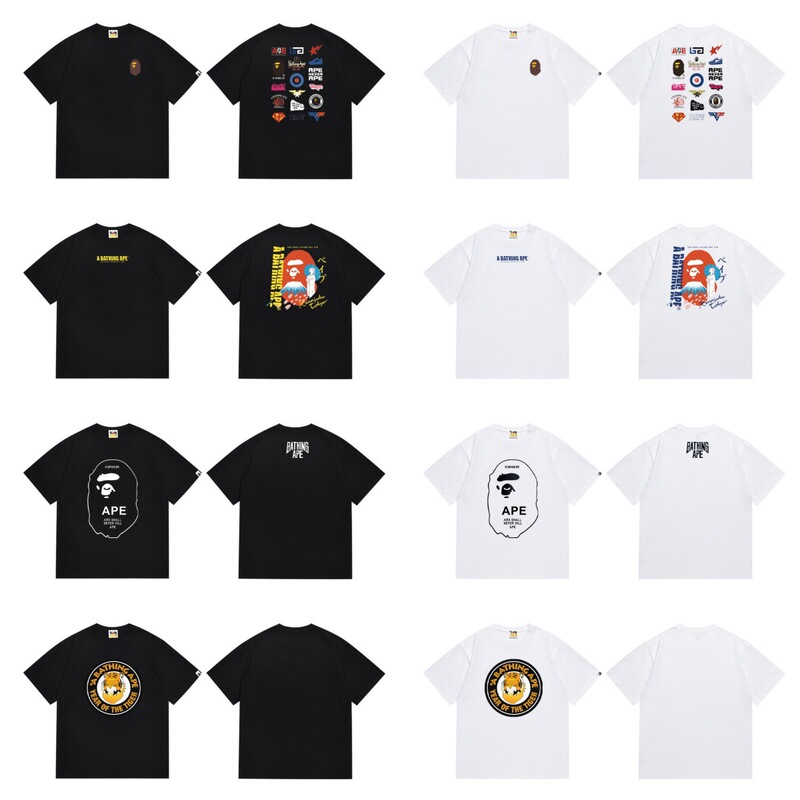 Cross-Border Exclusive Bape Camouflage Cherry Blossom Ink Ape Head Collaboration Nb Mount Fuji Violent Bear Pure Cotton Short-Sleeve T-Shirt