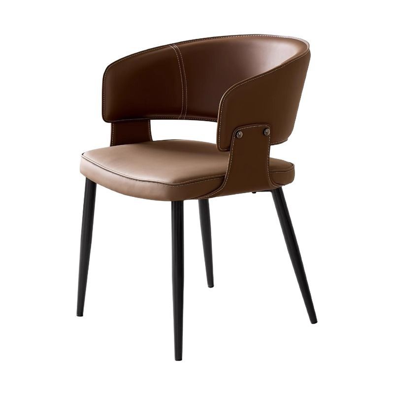 Silla de comedor para el hogar de cuero minimalista de estilo italiano, moderna, de lujo ligero, con apoyabrazos, diseño de respaldo, silla de comedor de alta gama