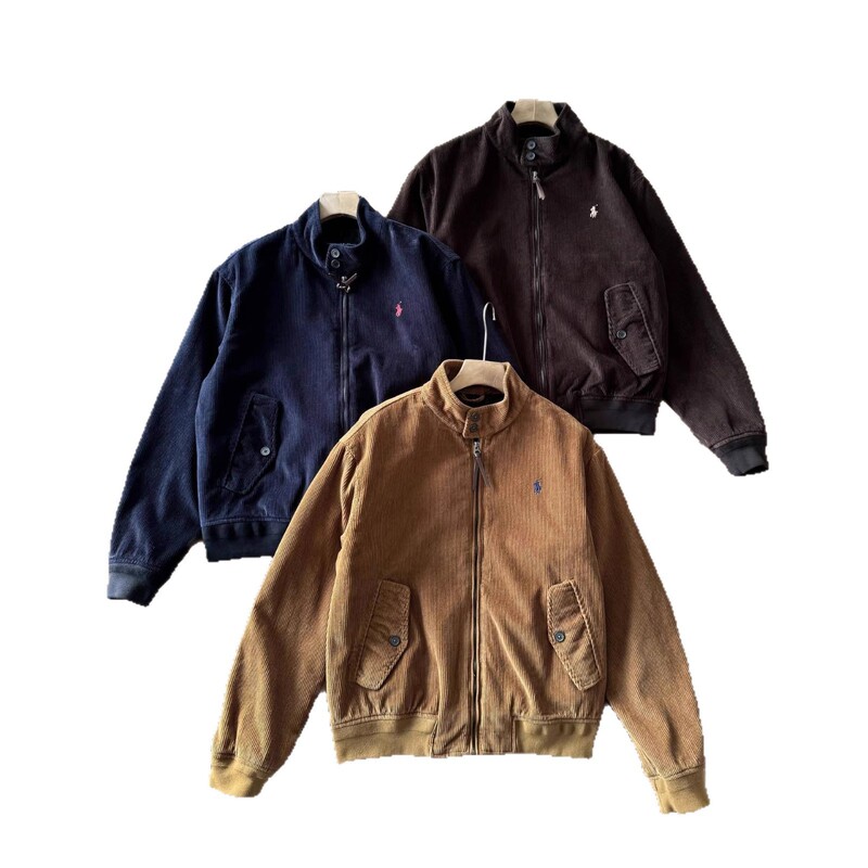 Cross-Border Raff Corduroy Jacket Solid Color Corduroy Harrington Stand Collar Spring Jacket
