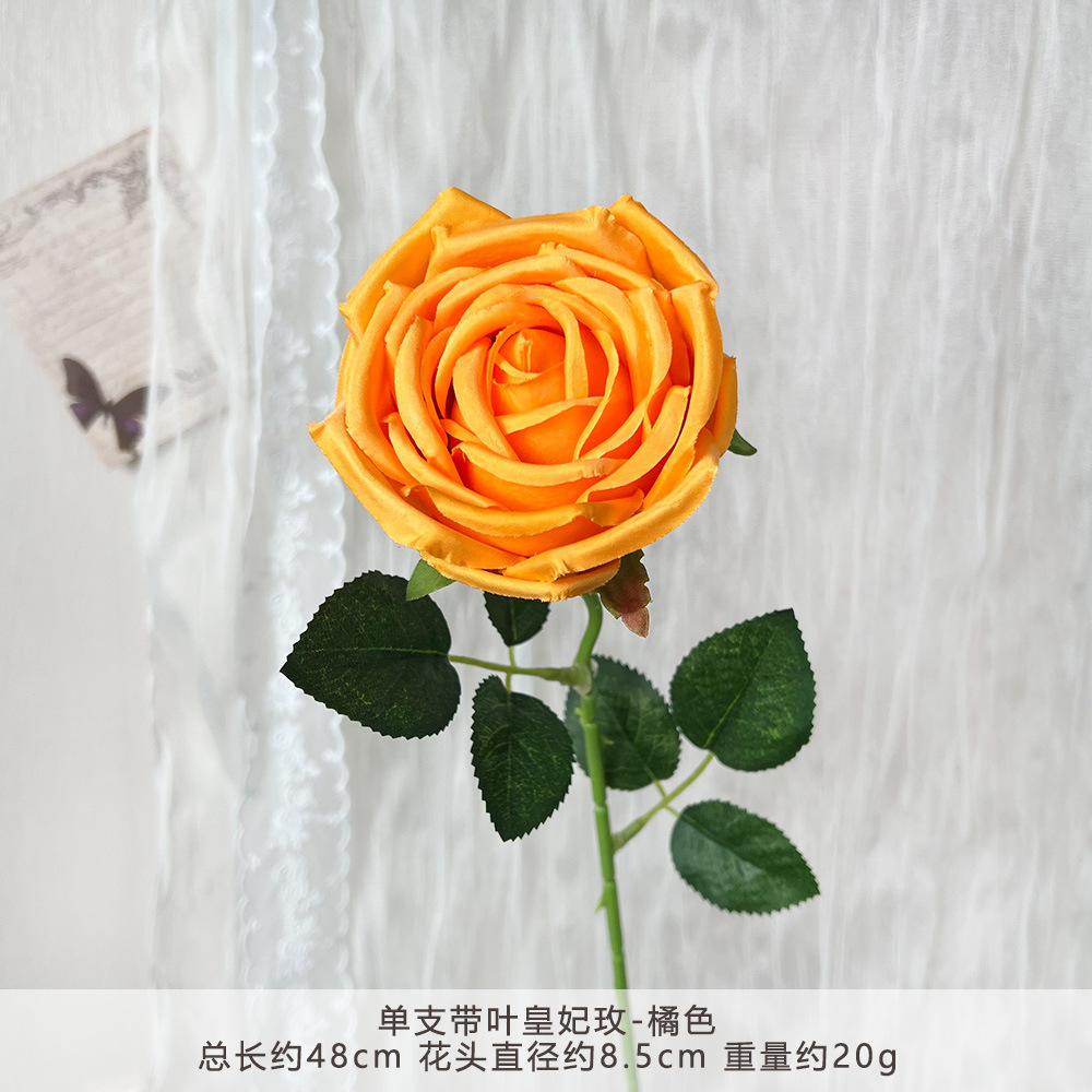 ZZ - Hoa Hồng Princess Cành Đơn Có Lá - Màu Cam