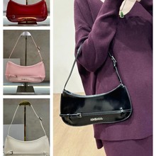 新款法式小众漆亮面复古法棍腋下包单肩斜挎包手拎包婚包中古包