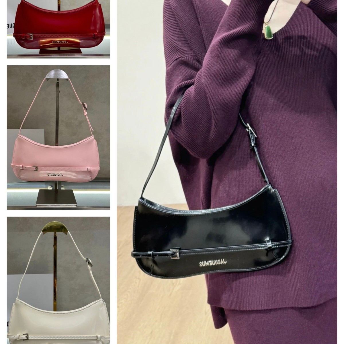 新款法式小众漆亮面复古法棍腋下包单肩斜挎包手拎包婚包中古包