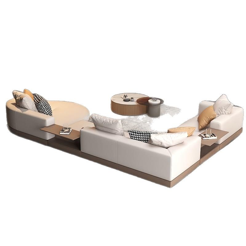 Sala de estar de lujo ligero gran piso plano estilo italiano minimalista sofá de cuero Connery diseñador de villa arco sofá de forma especial image 6
