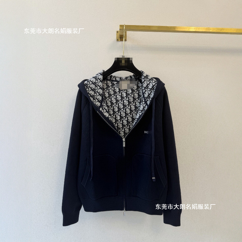 CD brand high-end double-sided jacquard letter zipper hooded knit sweatshirt jacket, new autumn and winter wool men's style