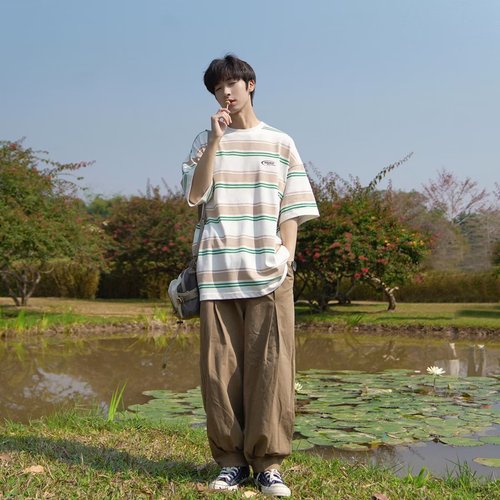 Men's Short-Sleeve Trendy Streetwear T-Shirt with Casual Summer Style, Bohemian Round Neck Fashion Brand