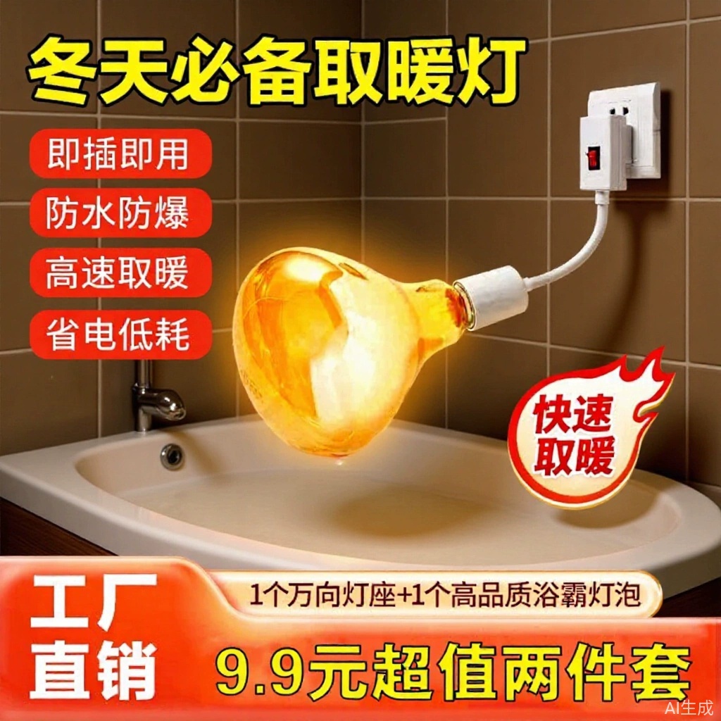 厂家直销新升级灯座浴霸灯泡通取暖泡E27螺口卫生间防水防爆灯泡