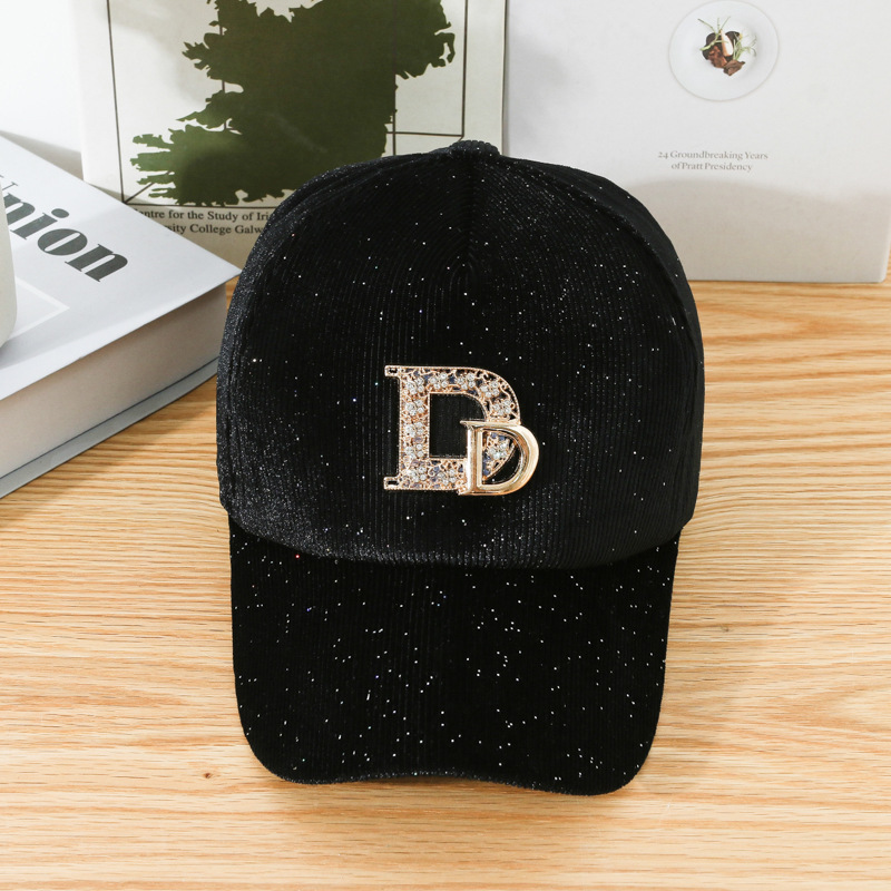 Velvet Baseball Cap Women's Korean-style ins Autumn and Winter D Letter Diamond Cap Sunshade Thickened Warm Hat