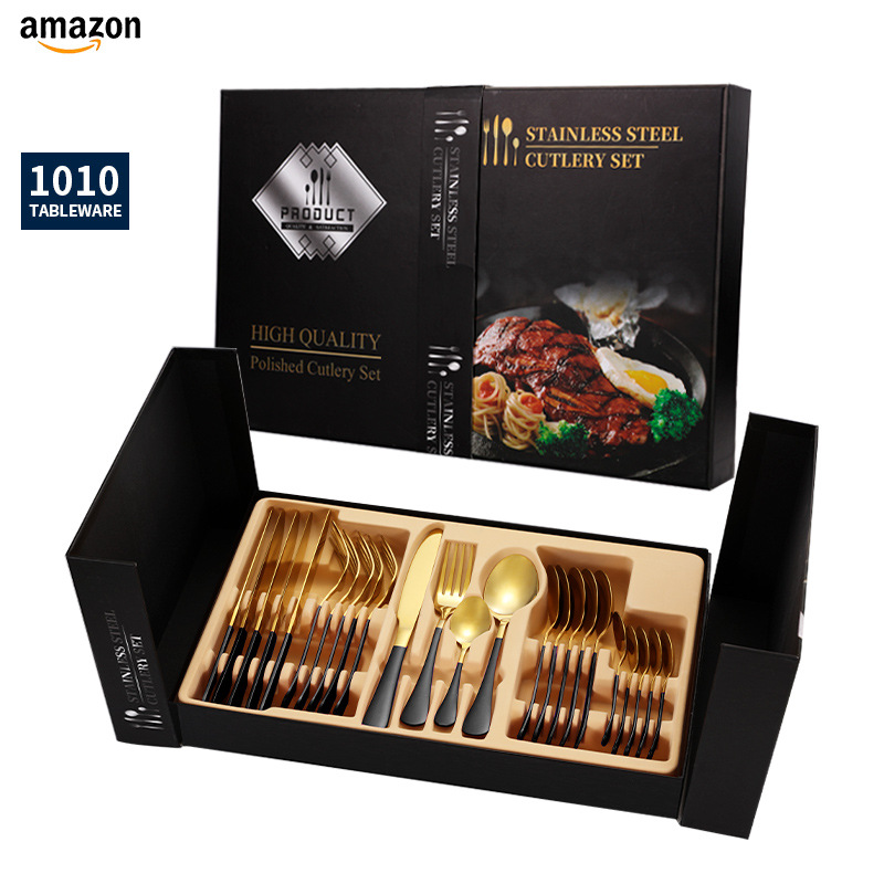 Juego de vajilla de acero inoxidable de Amazon transfronterizo 1010 Cuchillos, tenedores y cucharas de comida occidental Juego de 24 piezas Cuchillos y cucharas de bistec