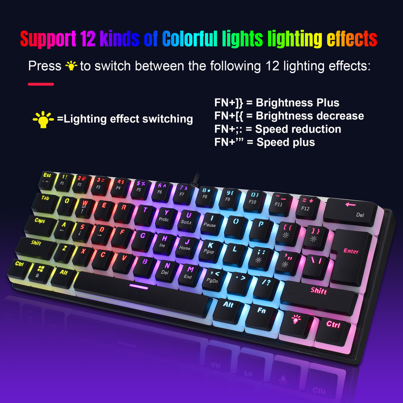 Wired Mechanical Keyboard Green Axis 61 Keys Pudding Keycap 12 Lighting Modes Gaming Keyboard Cross-Border Wholesale Spot