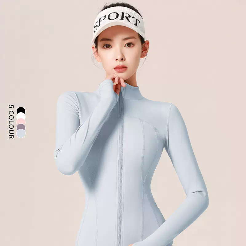 聚衣堂蜜桃健身服运动外套锦纶长袖立领拉链跑步瑜伽服上衣