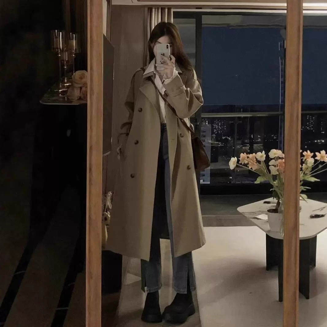 风衣女2025秋季新款韩系小个子中长款大衣气质英伦风高级感外套