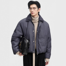 2025新款针织拼接翻领羽绒服男士2025冬季新款短款保暖面包服外套