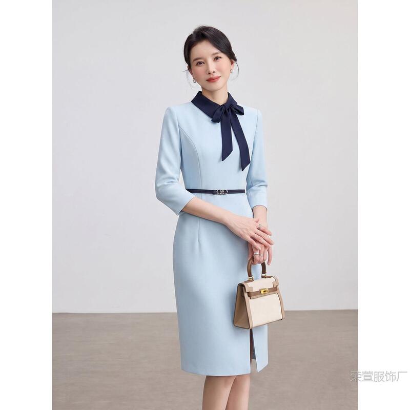 Hotel Banquet Waiter Reception Work Uniform Dress for Women, Summer Wear for Petite Sizes, Suitable for Important Occasions and Work Attire