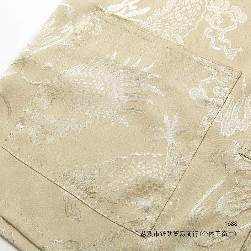 中国风冰丝唐装男中老年短袖衬衫夏季薄款爸爸装套装丝质爷爷汉服