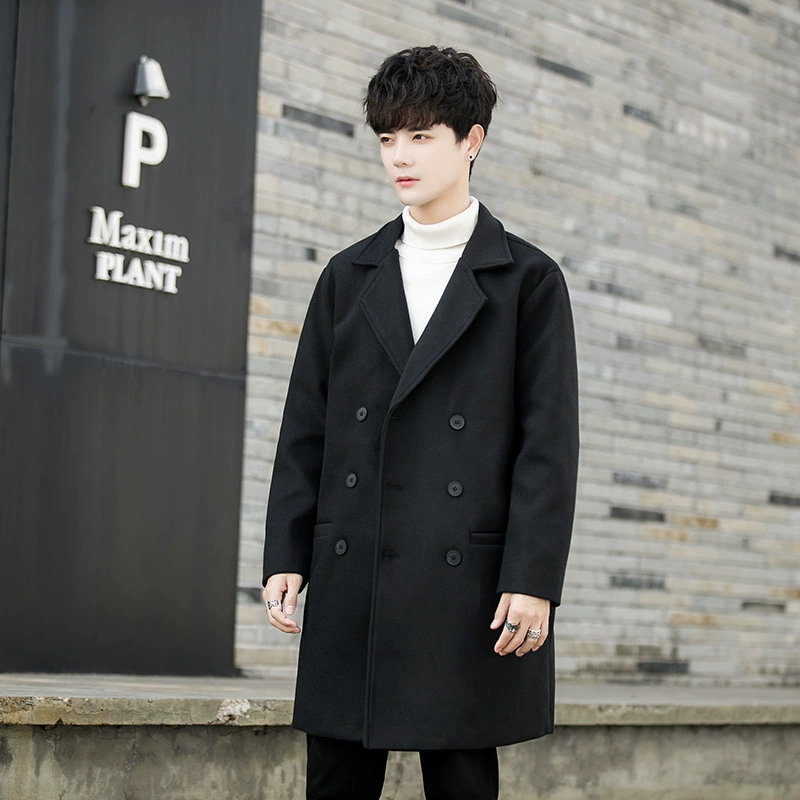 Демисезонное шерстяное пальто в английском стиле, длинный trench coat, куртка, корейский стиль, средняя длина