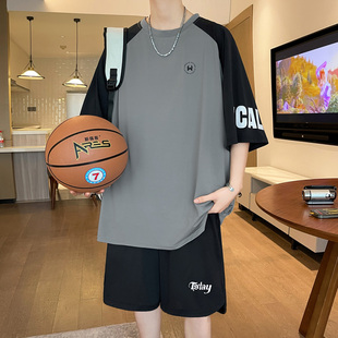 Summer Ice Silk T-Shirt Boys Junior High School and High School Students Short-Sleeved Basketball Uniforms Teenagers and Older Children Quick-Drying Sports Suits