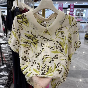Middle-aged mother's dress, doll collar, floral chiffon shirt, summer short-sleeved, chic, age-reducing loose top