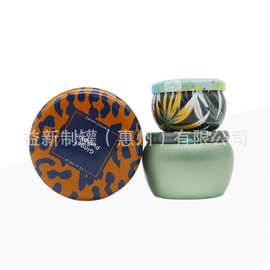 香薰膏蜡烛马口铁罐 鼓形4OZ盎司大肚罐 异形茉莉花茶小罐子包装