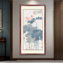 张大千花卉山水画入户走廊过道玄关画沙发背景墙竖版装饰画新中式