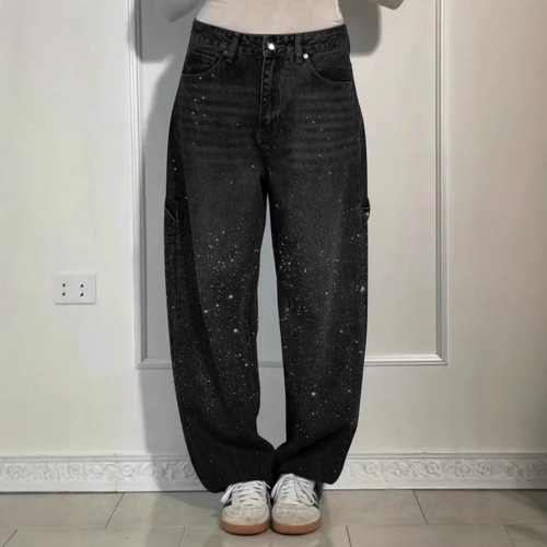 2025 Amazon temu new women's clothing European and American fashion full sky star heat diamond jeans casual long pants for women N01 
