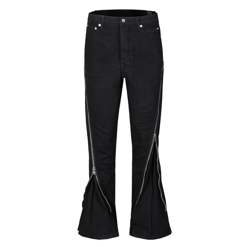 American High Street Ro Style Spiral Twisted Large Zipper Floor-Length Flared Scimitar Jeans Men's Trendy Brand Dark Banana Pants