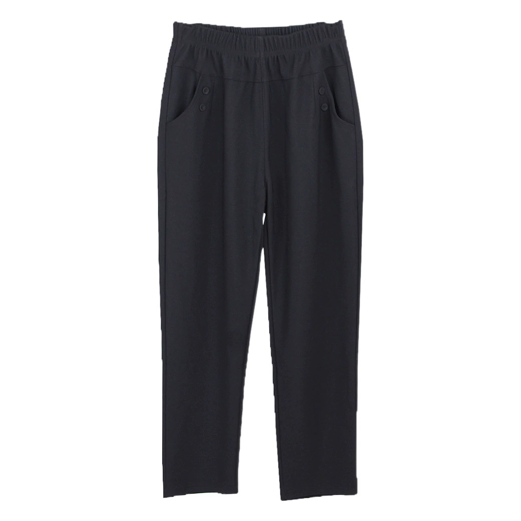 Женские осенние облегающие черные повседневные брюки с пуговицами, клетчатые брюки для женщин среднего возраста, универсальные повседневные брюки больших размеров.