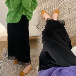 in stock Pregnant Women Black Thickened Velvet Skirt Autumn and Winter Sense Lace Sheath Long Skirt Straight Split Skirt