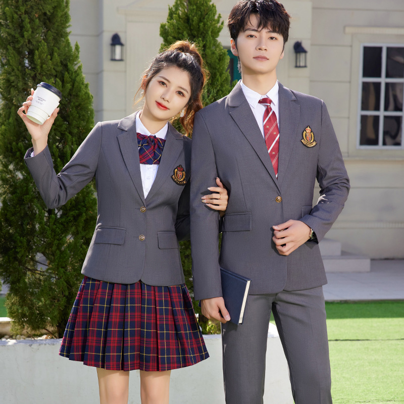 LLY806 +9926 Kindergarten Teachers College Style Suit Set Men's and Women's Same Style Outer Suit Pleated Skirt Three-Piece Uniform