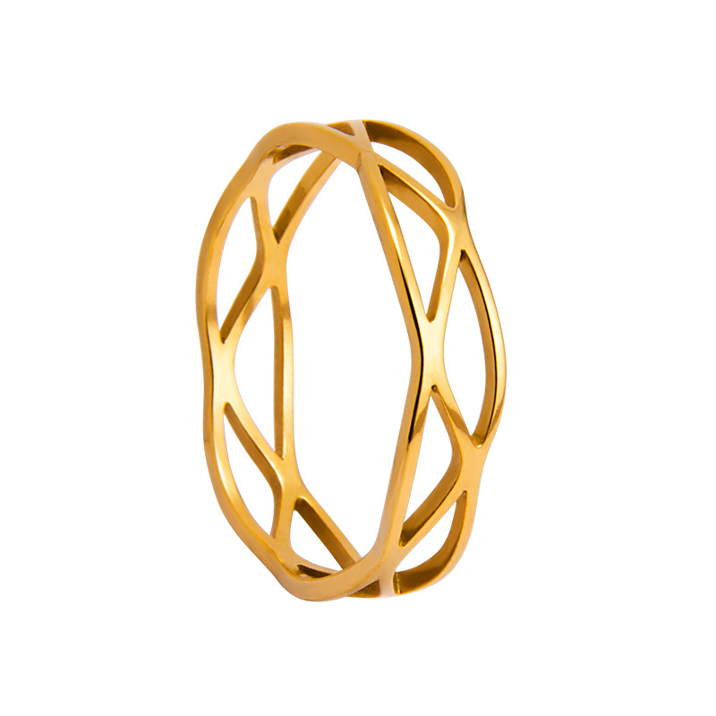 Plating Design Vacation Classic Style Solid Color Titanium Steel Plating Hollow Out Rings Men Band Rings