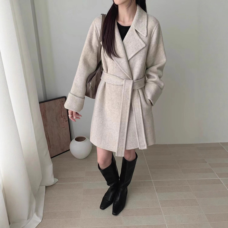 Bathrobe Style Double-Sided Wool Outwear for Women 2025 Autumn and Winter High-End Waist Slimming Look Long Hepburn Style Woolen Outwear Bathrobe Style Double-Sided Wool Outwear for Women 2025 Autumn and Winter High-End Waist Slimming Look Long Hepburn Style Woolen Outwear