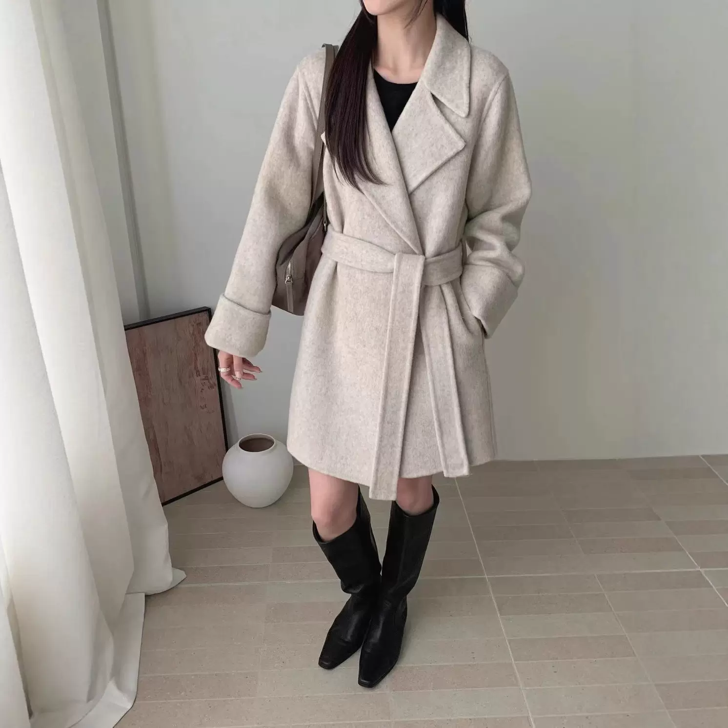 浴袍款双面羊毛大衣女2025秋冬高级感收腰显瘦长款赫本风毛呢外套