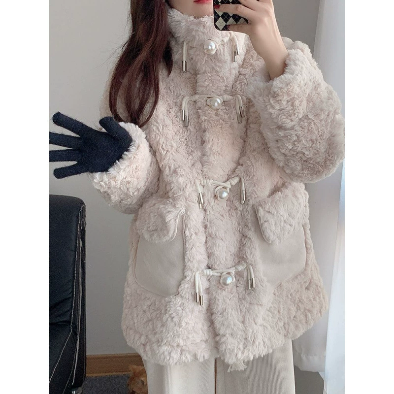 Velvet warm long jacket, Korean style, mid-length, increased thickness