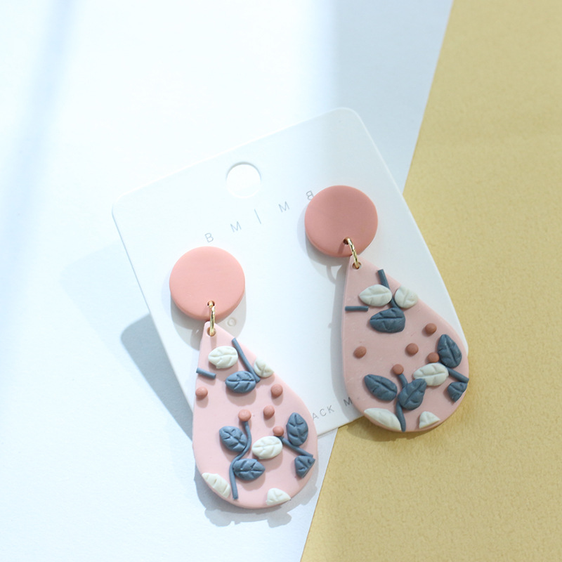 20g Weight Drop Earrings Classification 1 Pair Quantity Daily Occasion soft clay Material Water Droplets Pattern Women'S Gender Handmade Design Retro Style 1 Pair Retro Water Droplets Soft Clay Handmade Women's Drop Earrings 8