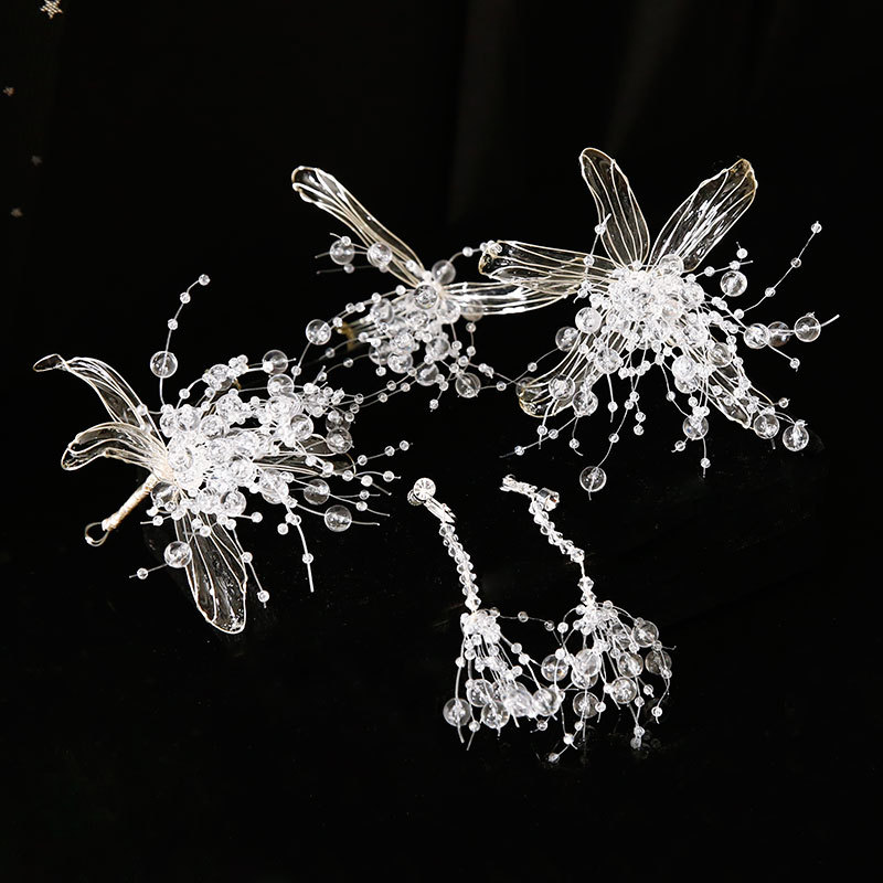 Tocado nupcial estilo coreano nuevo hecho a mano líquido flor cristal horquilla traje Super Hada vestido de novia estilo Accesorios