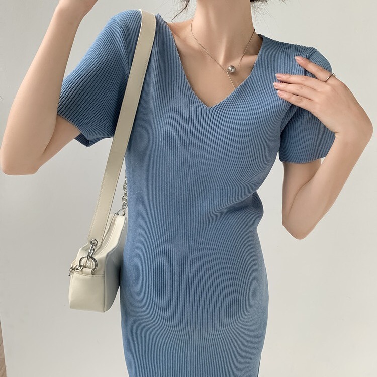 Maternity Wear 2025 Summer New Fashion Hot Mom Tight Elastic Maternity Knitwear Nursing Dress