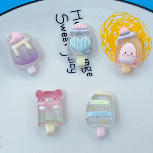 Transparent Cream Bear Fruit Popsicle Ice Cream Hair Accessories DIY Mobile Phone Case Refrigerator Sticker Patch Resin Accessories