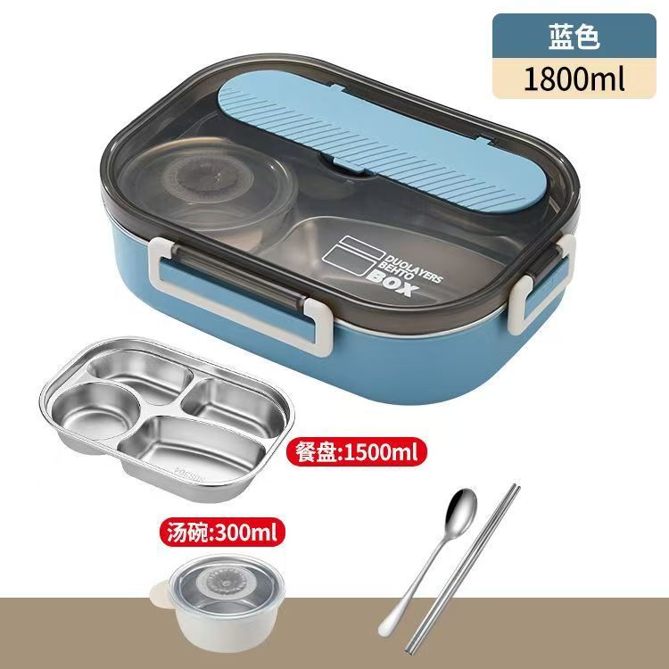 Caja de almuerzo de aislamiento sellado de estudiantes de oficina caja de almuerzo portátil de gran capacidad 304 acero inoxidable con tazón de sopa