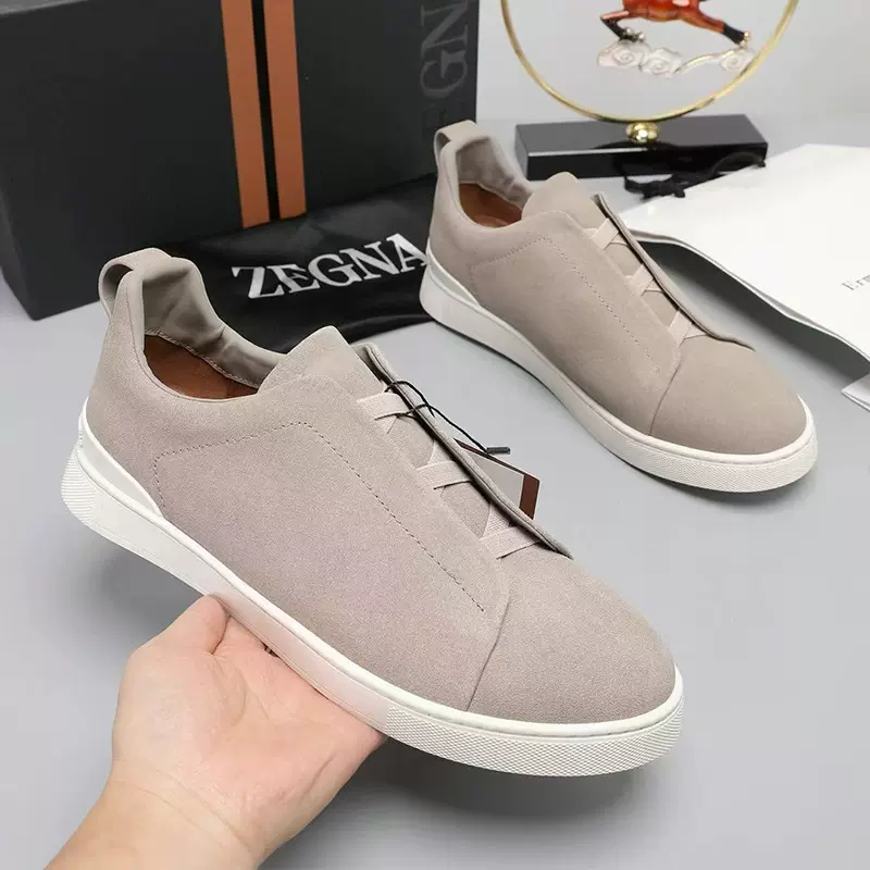 广州货Z家男鞋一脚蹬时尚板鞋交叉松紧带软底牛皮商务运动休闲鞋