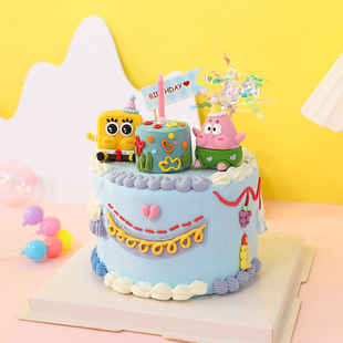 Cartoon Yellow Fatty Pink Fatty Soft Glue Doll Sponge Starfish Internet Celebrous Cake Decoration Ornaments Children's Birthday Decoration