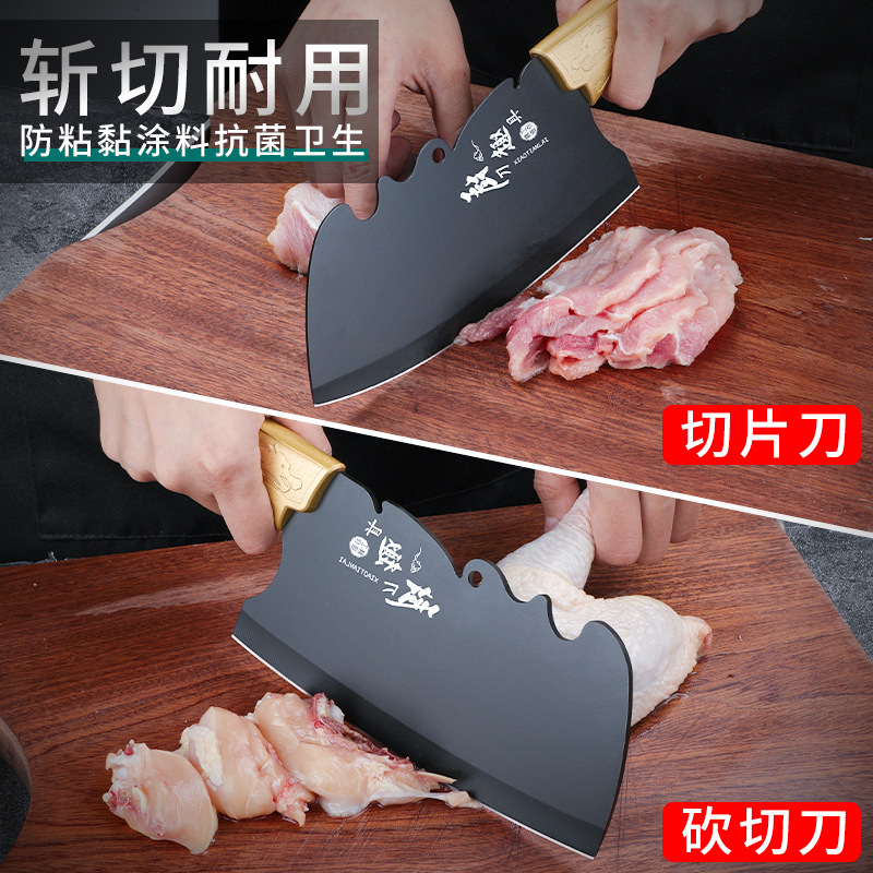 Cuchillo de cocina forjado a mano, cuchillo de cocina de corte de carne, cuchillo de cocina ultra rápido, cuchillo de corte de hueso doméstico de hoja negra, corte afilado