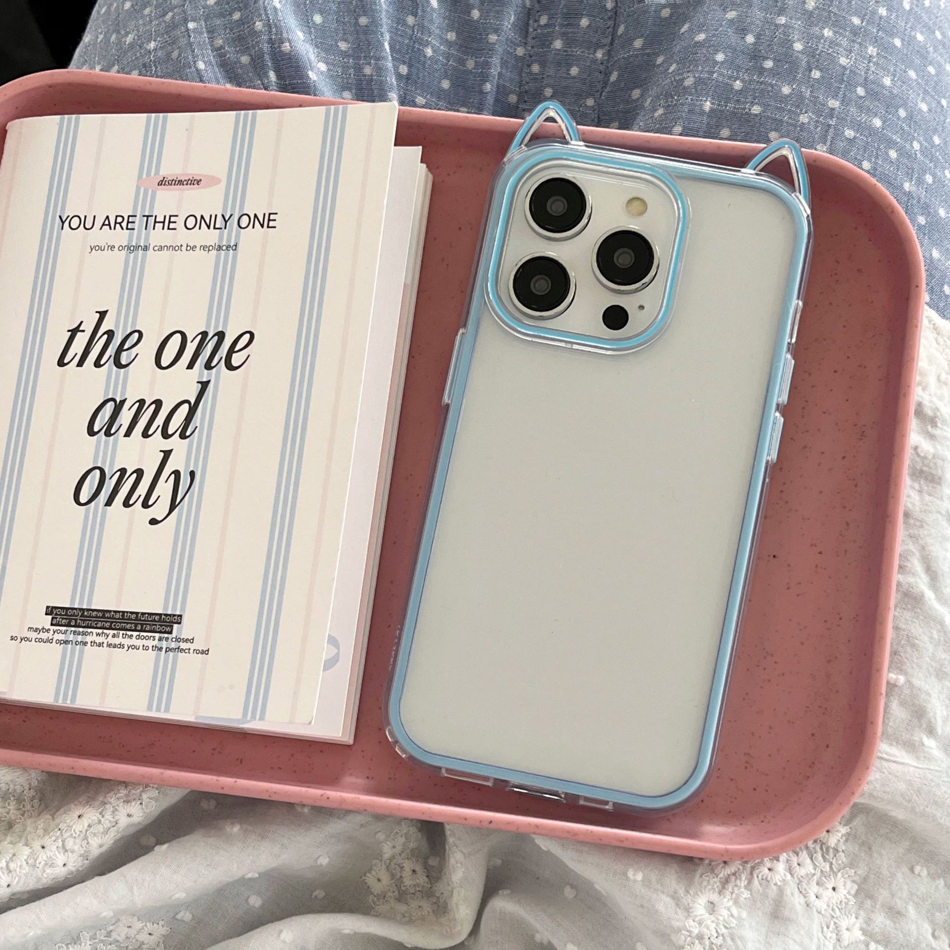 Simple dopamina estereoscópica oreja de gato para Apple 16PorMax funda para teléfono 15Pro pareja 14/13 nuevo 15PM