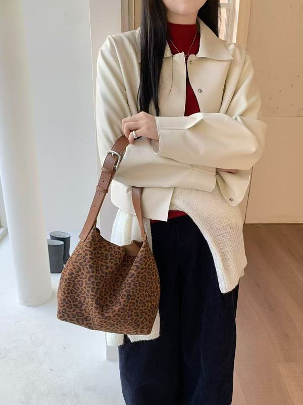 麂皮绒豹纹腋下大包包女2025新款时尚大容量托特包秋冬复古斜挎包|undefined